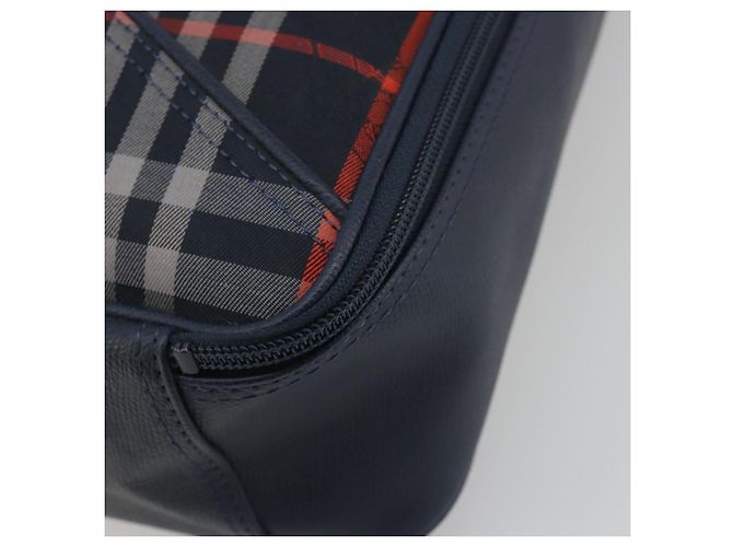 Borsa a Mano Burberrys Nova Check Pelle Canvas Navy Gold Auth 196639 D'oro Blu navy - vista 9