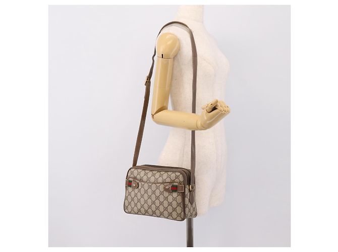 Borsa GUCCI GG Supreme Web Sherry Line PVC Beige Gold 93 02 049 Auth 199656 D'oro - vista 24