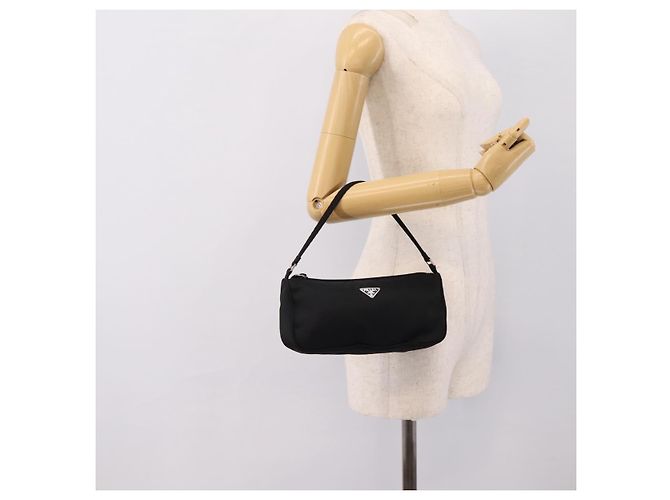 PRADA Accessory Pouch Nylon Black Silver Auth 200929V Silvery - view 16