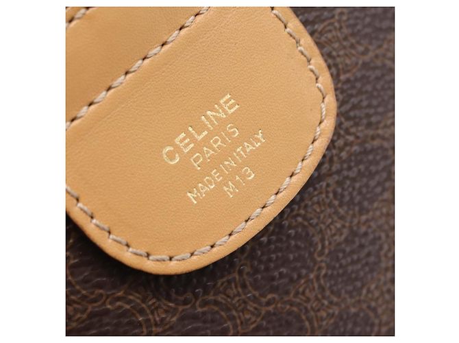 Céline CELINE Borsa mini Boston in tela Macadam PVC Pelle Marrone Oro Auth 197824V D'oro - vista 12