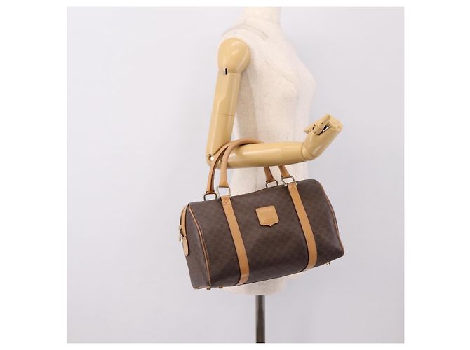 Céline CELINE Borsa mini Boston in tela Macadam PVC Pelle Marrone Oro Auth 197824V D'oro - vista 21