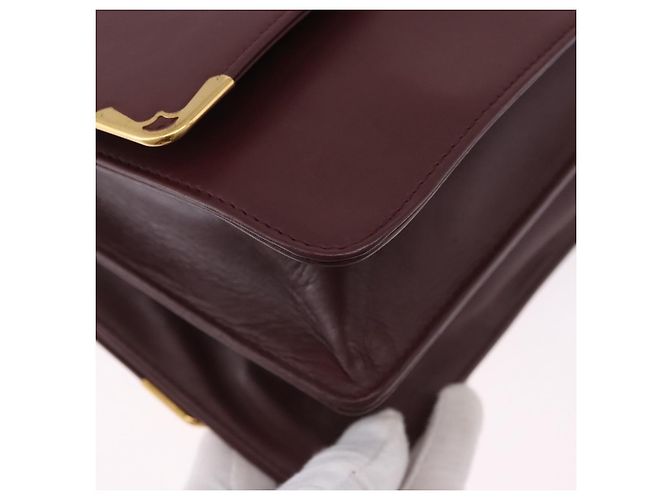 Borsa a tracolla CARTIER Must Line in pelle Bordeaux Gold Auth ka5924 D'oro Bordò - vista 12