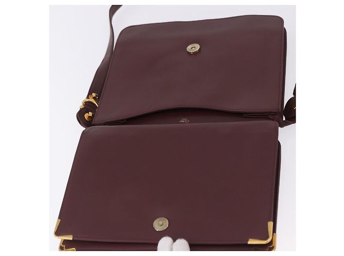 Borsa a tracolla CARTIER Must Line in pelle Bordeaux Gold Auth ka5924 D'oro Bordò - vista 15