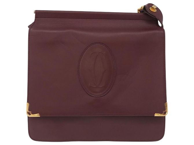 Borsa a tracolla CARTIER Must Line in pelle Bordeaux Gold Auth ka5924 D'oro Bordò - vista 2