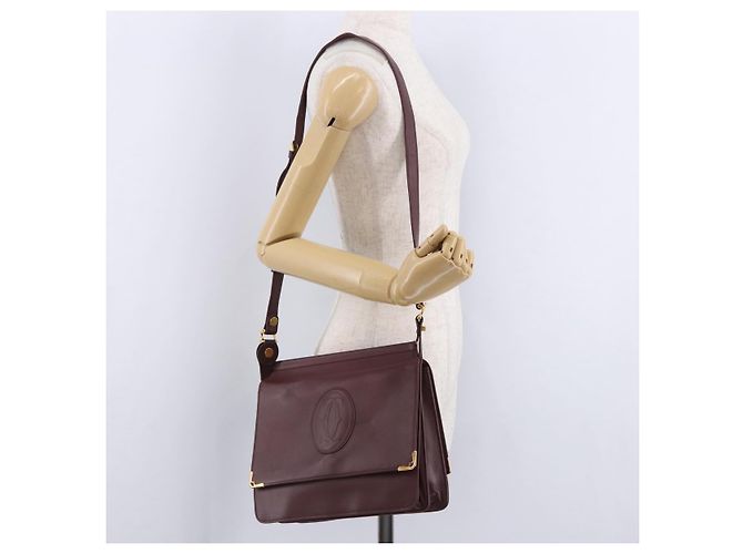 Borsa a tracolla CARTIER Must Line in pelle Bordeaux Gold Auth ka5924 D'oro Bordò - vista 24