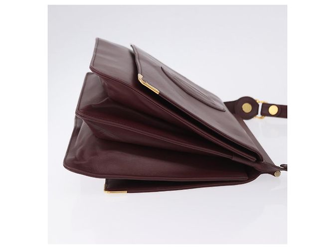 Borsa a tracolla CARTIER Must Line in pelle Bordeaux Gold Auth ka5924 D'oro Bordò - vista 4