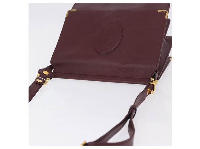 Borsa a tracolla CARTIER Must Line in pelle Bordeaux Gold Auth ka5924 D'oro Bordò - vista 6