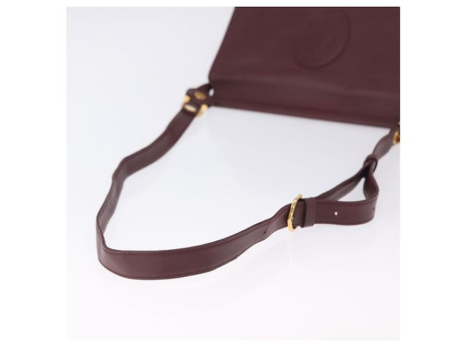 Borsa a tracolla CARTIER Must Line in pelle Bordeaux Gold Auth ka5924 D'oro Bordò - vista 7