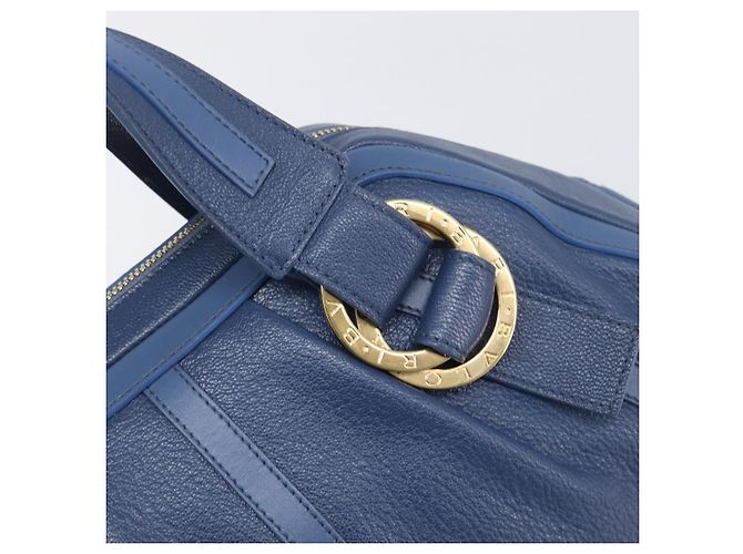 Bulgari Borsa a mano BVLGARI Chandra in pelle blu e oro Auth 198928A - vista 10
