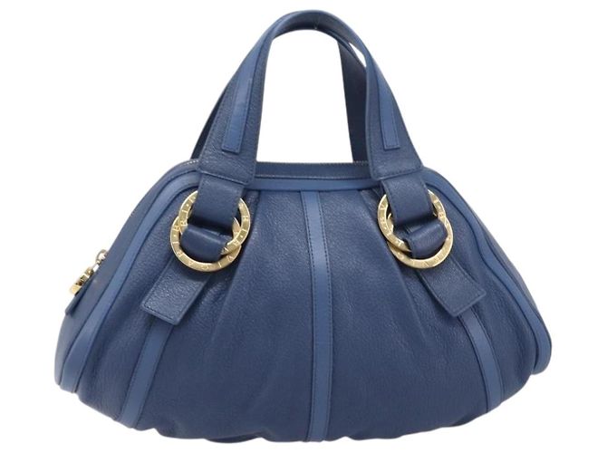 Bulgari Borsa a mano BVLGARI Chandra in pelle blu e oro Auth 198928A - vista 13