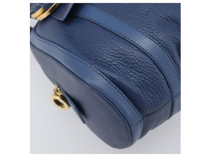 Bulgari Borsa a mano BVLGARI Chandra in pelle blu e oro Auth 198928A - vista 14