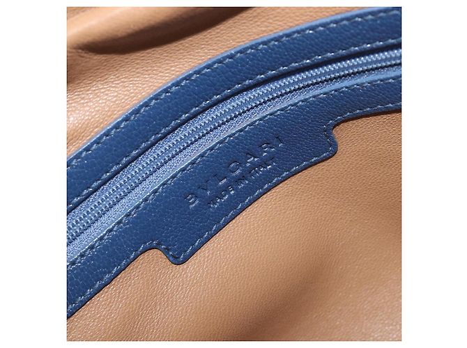 Bulgari Borsa a mano BVLGARI Chandra in pelle blu e oro Auth 198928A - vista 18