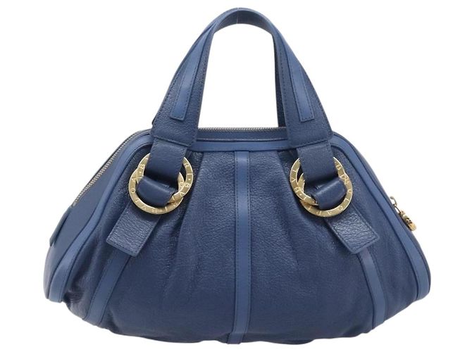 Bulgari Borsa a mano BVLGARI Chandra in pelle blu e oro Auth 198928A - vista 2