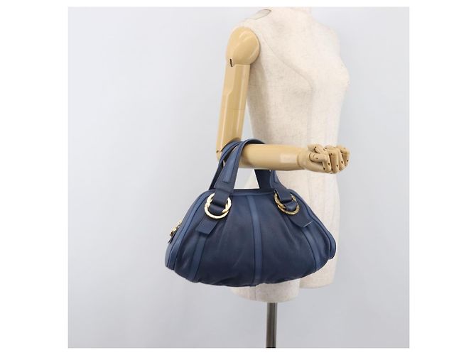 Bulgari Borsa a mano BVLGARI Chandra in pelle blu e oro Auth 198928A - vista 23