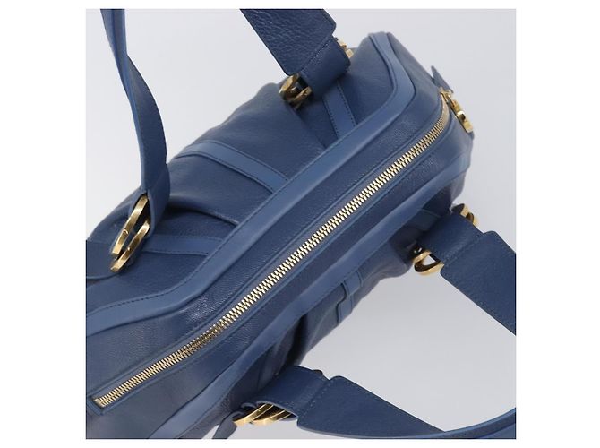 Bulgari Borsa a mano BVLGARI Chandra in pelle blu e oro Auth 198928A - vista 6
