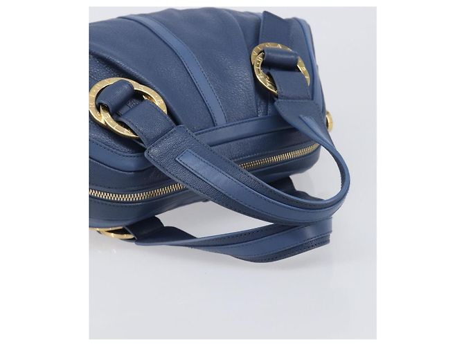 Bulgari Borsa a mano BVLGARI Chandra in pelle blu e oro Auth 198928A - vista 7