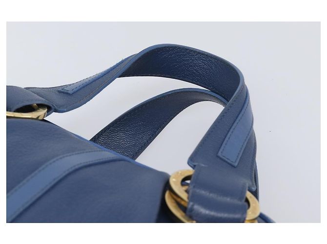 Bulgari Borsa a mano BVLGARI Chandra in pelle blu e oro Auth 198928A - vista 8