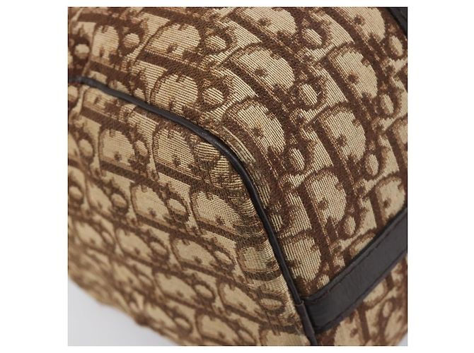 Borsa Boston Christian Dior Trotter Canvas Beige Gold Auth 199799 D'oro - vista 11