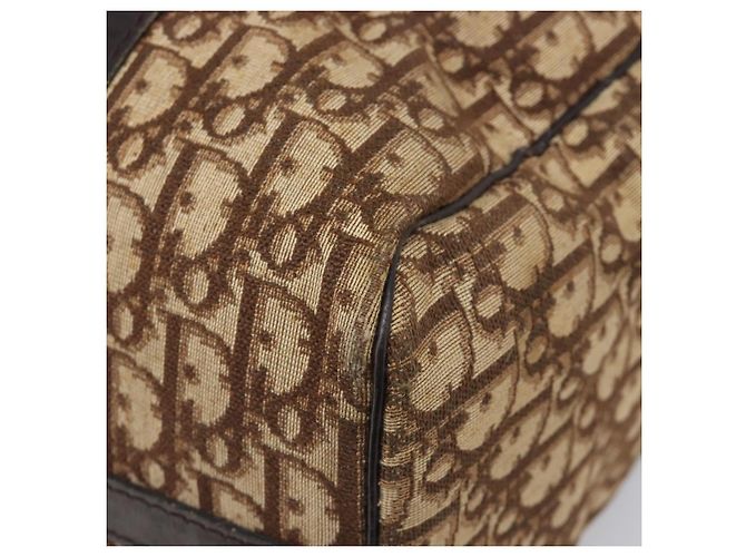 Borsa Boston Christian Dior Trotter Canvas Beige Gold Auth 199799 D'oro - vista 12