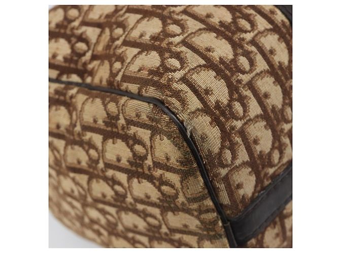 Borsa Boston Christian Dior Trotter Canvas Beige Gold Auth 199799 D'oro - vista 13