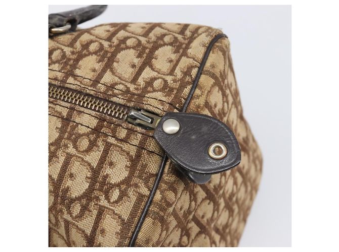 Borsa Boston Christian Dior Trotter Canvas Beige Gold Auth 199799 D'oro - vista 14