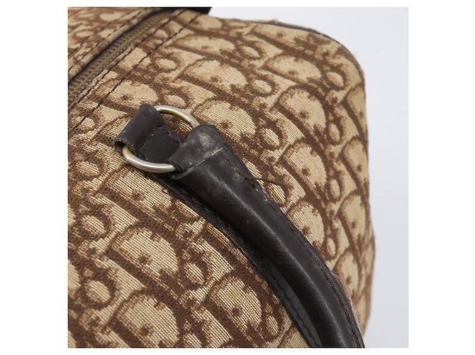 Borsa Boston Christian Dior Trotter Canvas Beige Gold Auth 199799 D'oro - vista 15