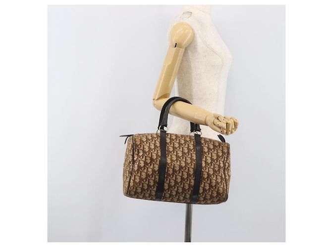 Borsa Boston Christian Dior Trotter Canvas Beige Gold Auth 199799 D'oro - vista 21