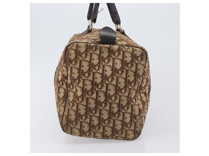 Borsa Boston Christian Dior Trotter Canvas Beige Gold Auth 199799 D'oro - vista 4