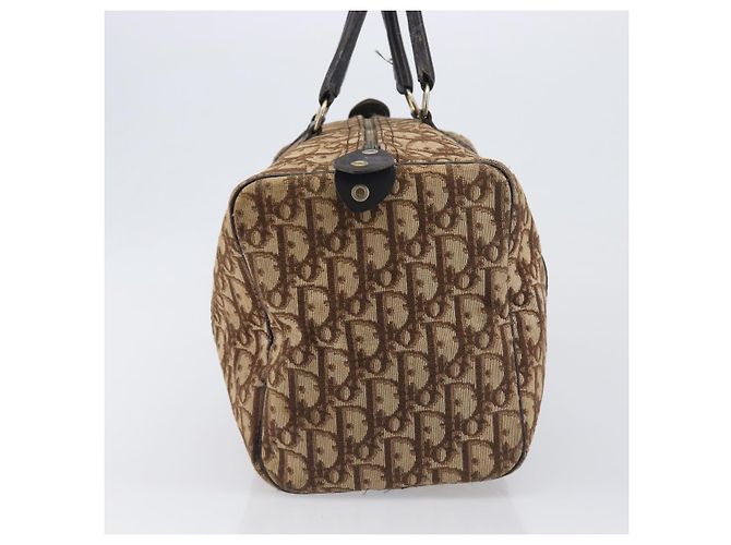 Borsa Boston Christian Dior Trotter Canvas Beige Gold Auth 199799 D'oro - vista 5