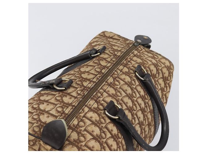 Borsa Boston Christian Dior Trotter Canvas Beige Gold Auth 199799 D'oro - vista 6