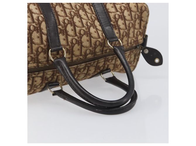 Borsa Boston Christian Dior Trotter Canvas Beige Gold Auth 199799 D'oro - vista 7