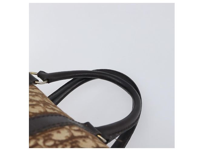 Borsa Boston Christian Dior Trotter Canvas Beige Gold Auth 199799 D'oro - vista 8