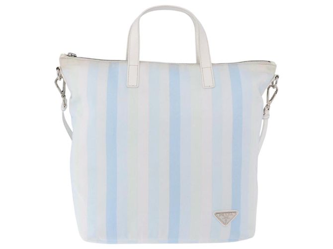 PRADA Tote Bag Canvas 2way Hellblau Silber B2052G Auth am12349A - Ansicht 13