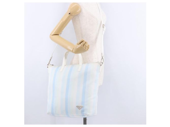 PRADA Tote Bag Canvas 2way Hellblau Silber B2052G Auth am12349A - Ansicht 31