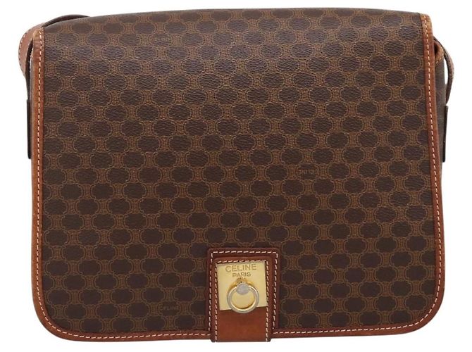 Céline Borsa a tracolla CELINE Macadam Canvas PVC Leather Brown Gold Auth 200945 Marrone D'oro - vista 13