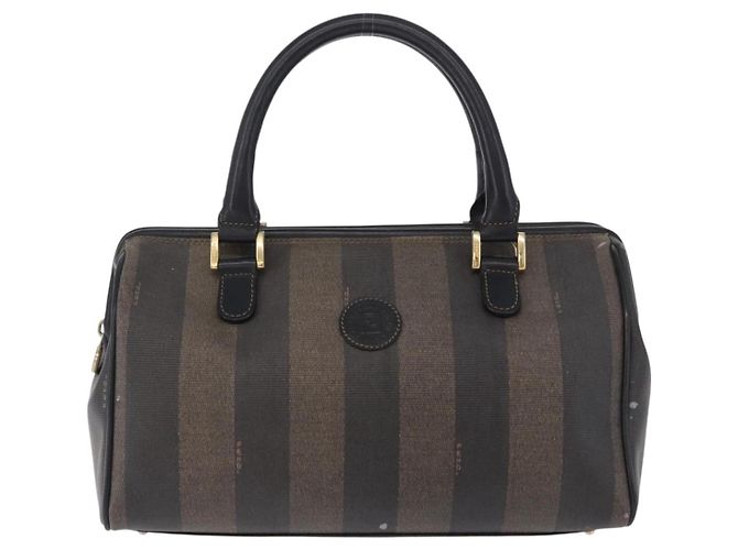 Pequin Borsa a mano FENDI Pecan Canvas PVC Marrone Nero Auth ka5839 - vista 13