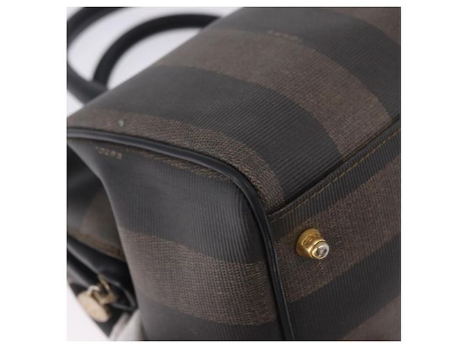 Pequin Borsa a mano FENDI Pecan Canvas PVC Marrone Nero Auth ka5839 - vista 15