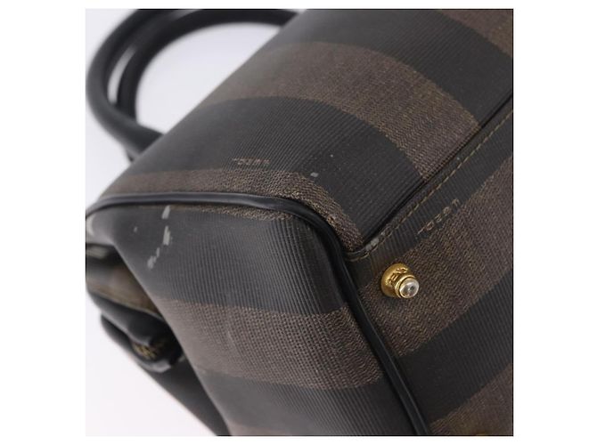 Pequin Borsa a mano FENDI Pecan Canvas PVC Marrone Nero Auth ka5839 - vista 17