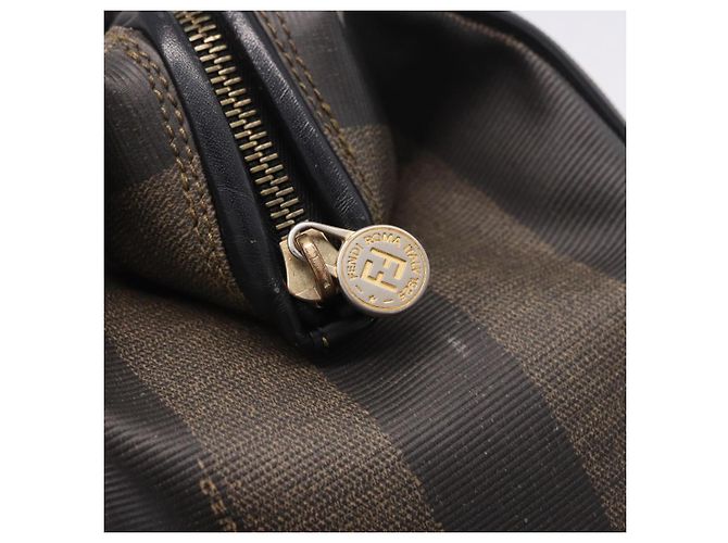 Pequin Borsa a mano FENDI Pecan Canvas PVC Marrone Nero Auth ka5839 - vista 18