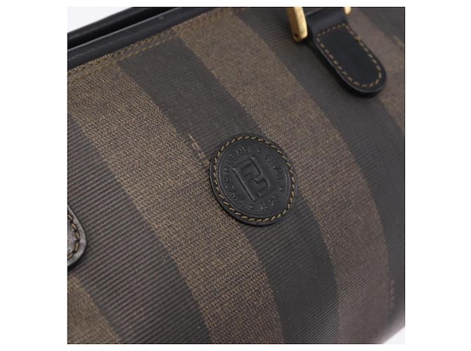 Pequin Borsa a mano FENDI Pecan Canvas PVC Marrone Nero Auth ka5839 - vista 19