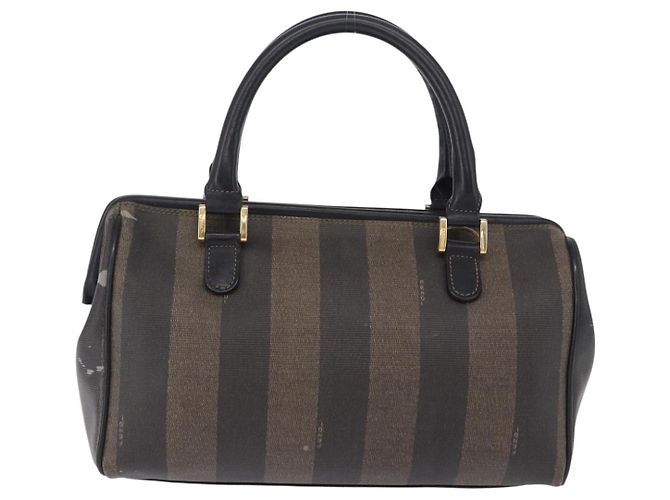 Pequin Borsa a mano FENDI Pecan Canvas PVC Marrone Nero Auth ka5839 - vista 2
