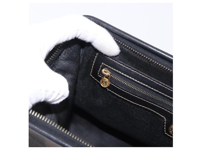 Pequin Borsa a mano FENDI Pecan Canvas PVC Marrone Nero Auth ka5839 - vista 22
