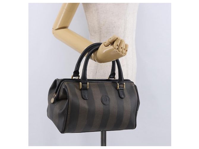 Pequin Borsa a mano FENDI Pecan Canvas PVC Marrone Nero Auth ka5839 - vista 24