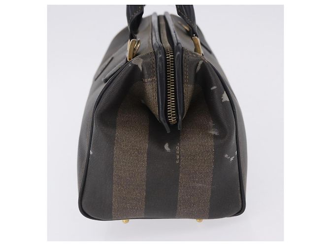 Pequin Borsa a mano FENDI Pecan Canvas PVC Marrone Nero Auth ka5839 - vista 4