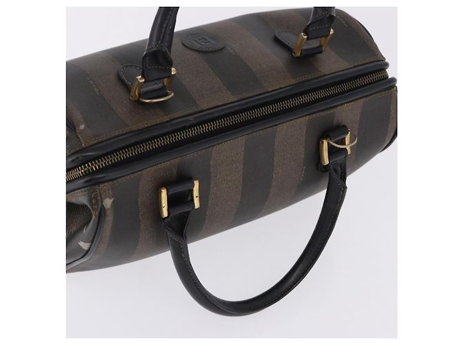 Pequin Borsa a mano FENDI Pecan Canvas PVC Marrone Nero Auth ka5839 - vista 7