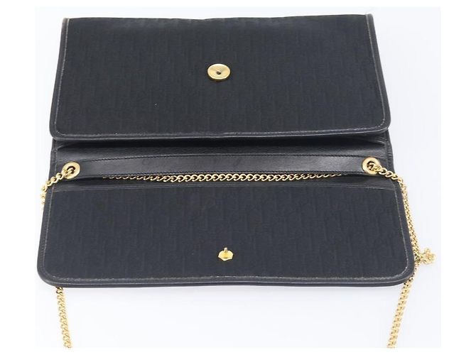 Borsa a tracolla con catena Christian Dior Trotter Canvas Nero Oro Auth 200920 D'oro - vista 17
