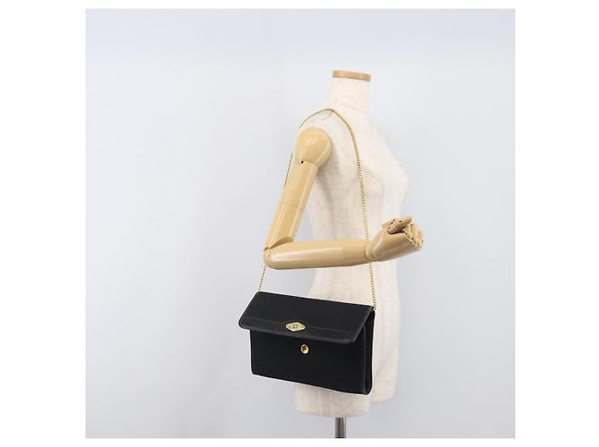 Borsa a tracolla con catena Christian Dior Trotter Canvas Nero Oro Auth 200920 D'oro - vista 24
