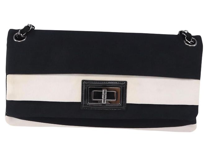 Borsa a tracolla con catena CHANEL 2.55 Nylon Nero Argento CC Auth ka5847A - vista 2