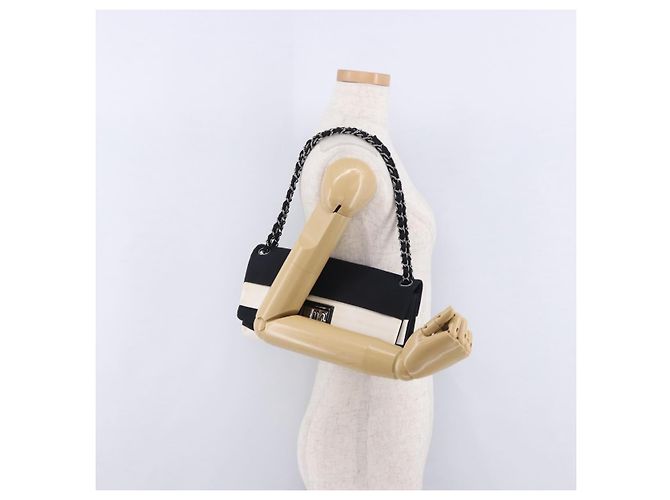 Borsa a tracolla con catena CHANEL 2.55 Nylon Nero Argento CC Auth ka5847A - vista 27