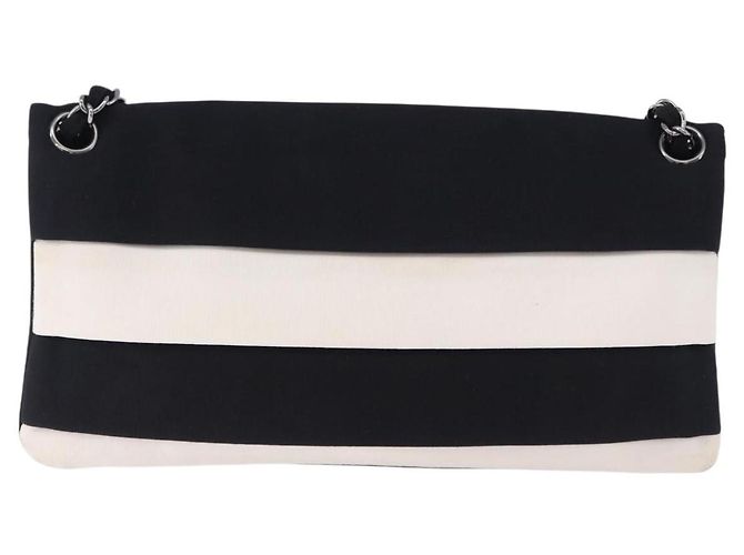 Borsa a tracolla con catena CHANEL 2.55 Nylon Nero Argento CC Auth ka5847A - vista 4